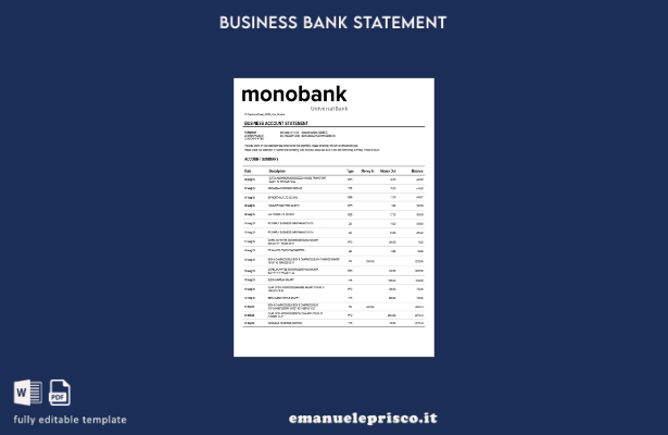 stile verificato Ucraina Modello di estratto conto aziendale monobanca Word e PD